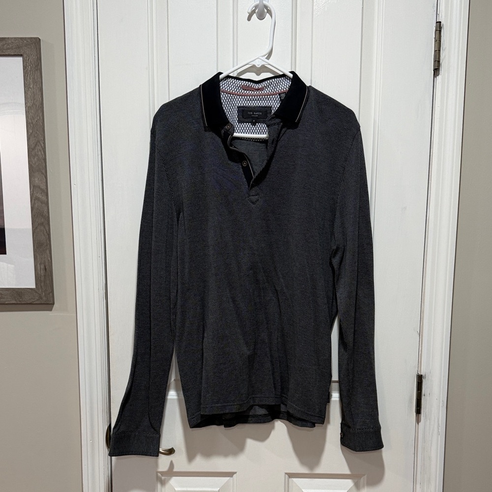 Ted Baker Black Long Sleeve Polo Shirt